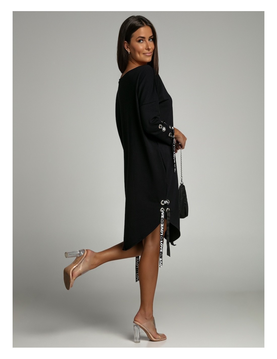 Rochie neagra cu cravate 1403 - Magazin online - Boutique